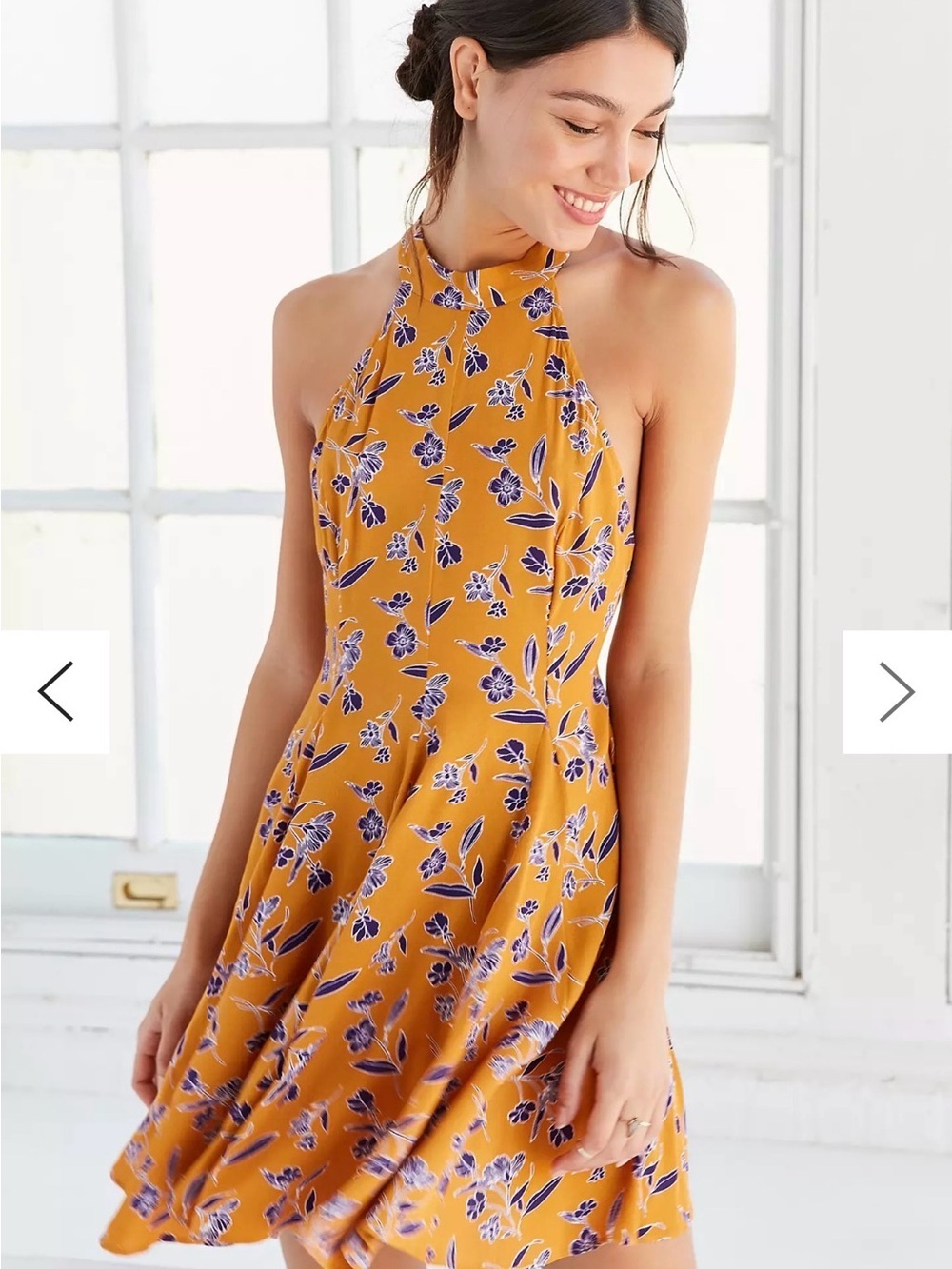Kimchi Blue Mustard Floral Halter Mini Dress